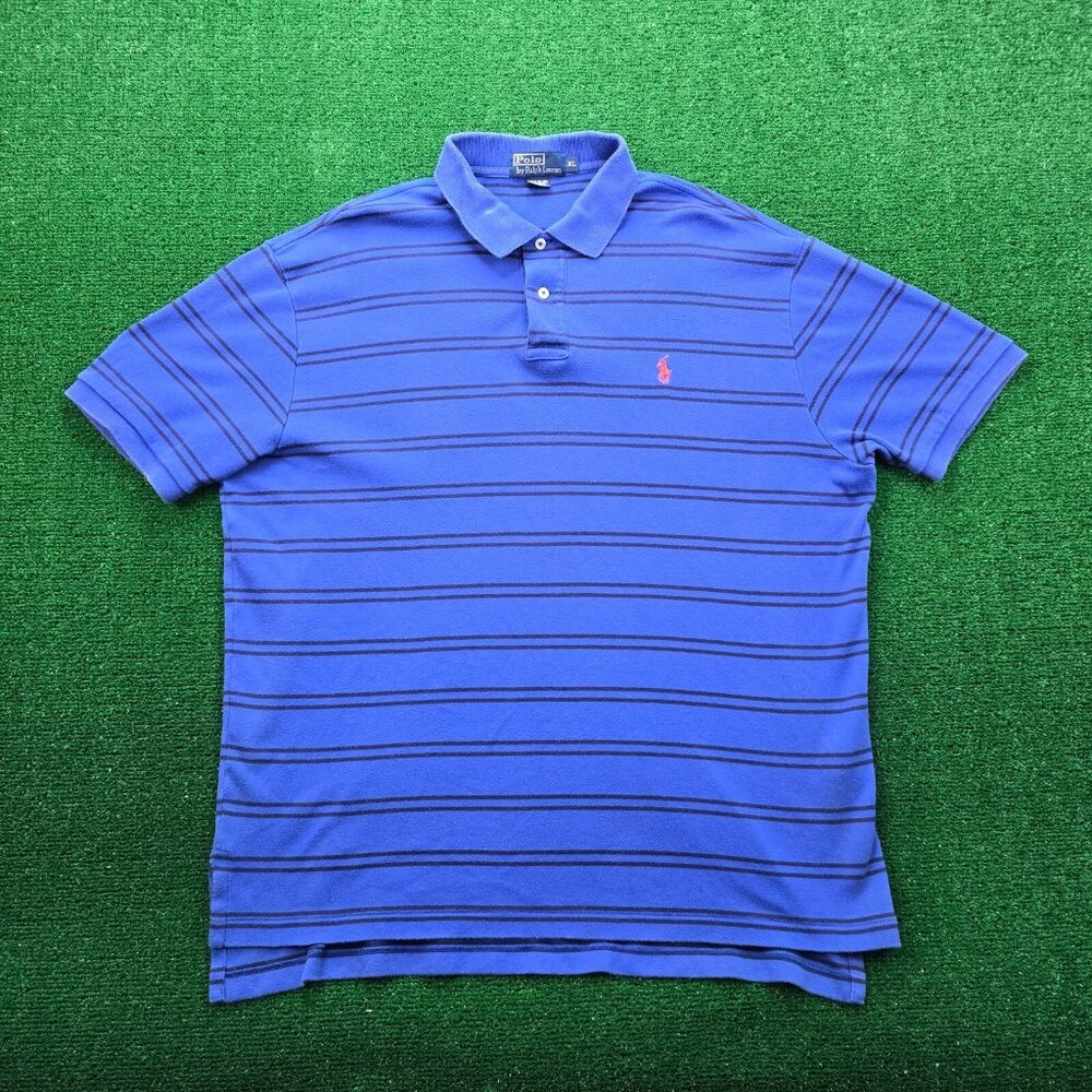 Polo Ralph Lauren Mens Polo Shirt XL Blue Striped Rugby Golf Preppy Casual